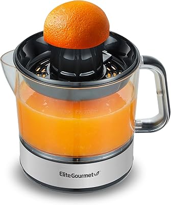 Elite Gourmet ETS623 BPA-Free 40-Watt Electric Citrus Juicer, Compact, Large Volume, Pulp Control, Oranges, Lemons, Limes, Grapefruits with Easy Pour Spout, 24oz, BlackStainless Steel