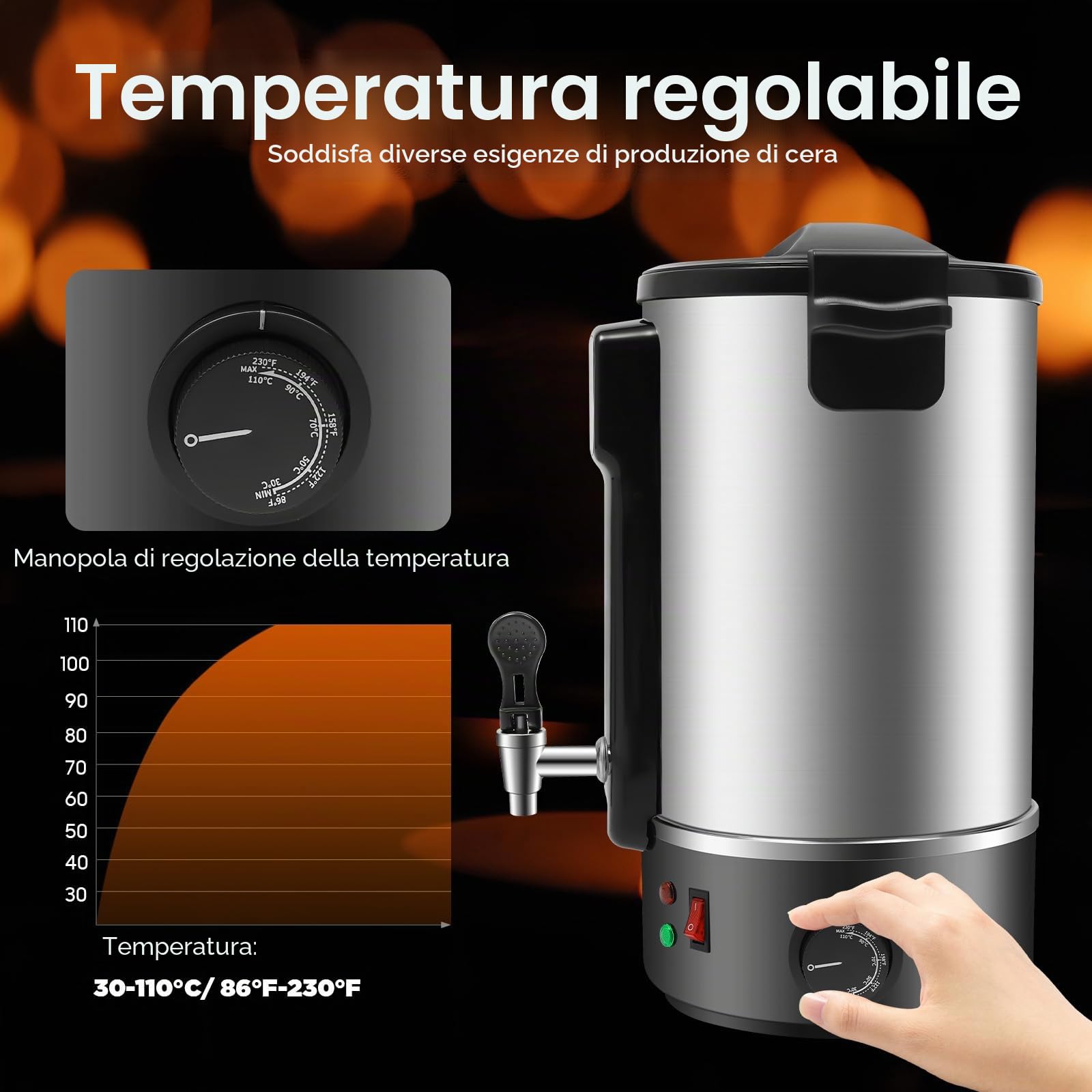 Poyujkyhr 8 l, fusore di cera per candele, 1100 W, professionale, elettrico, con display digitale a LED, regolazione della temperatura 86-212 °C, riscaldamento rapido per la produzione di candele fai