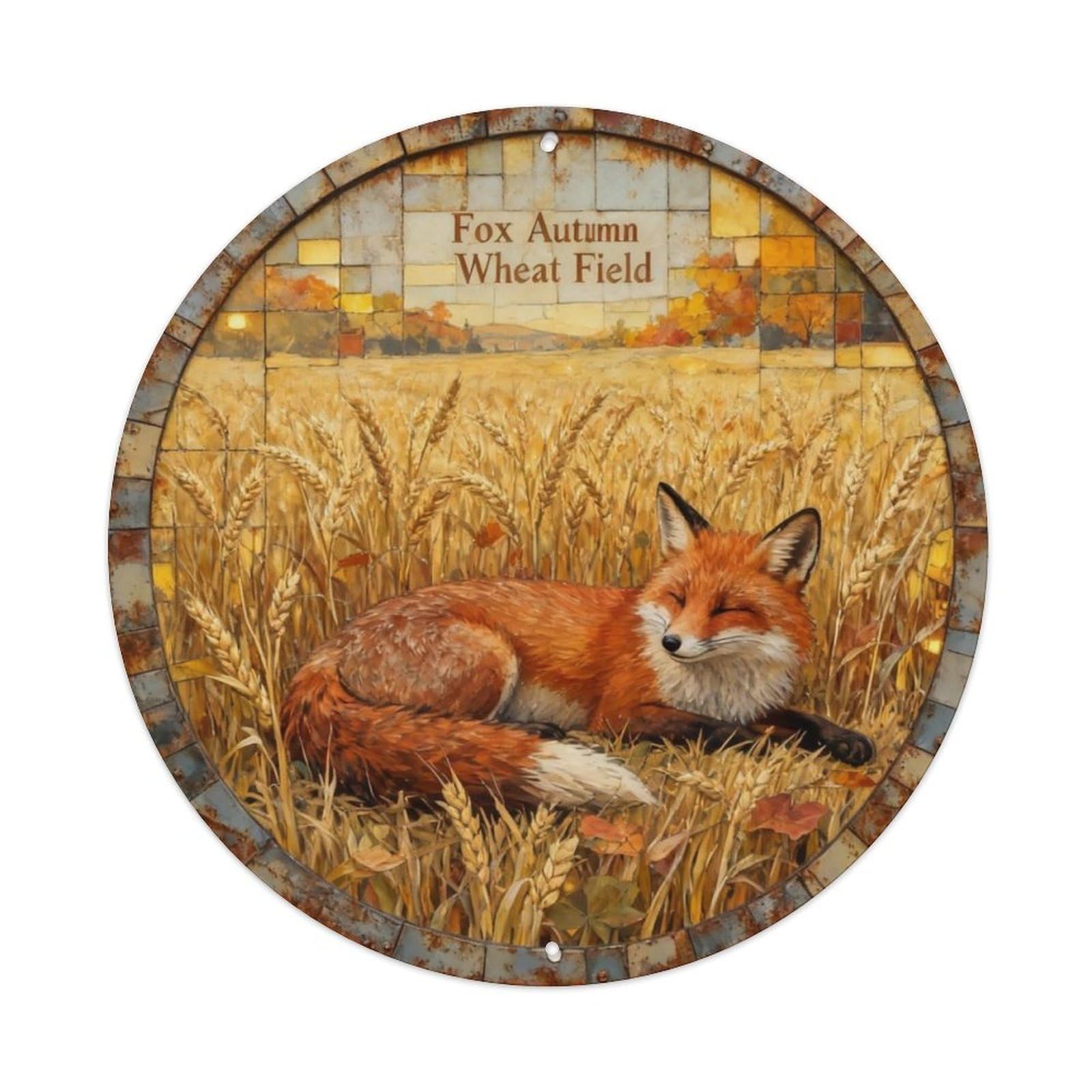 Fox Autumn Wheat Field Metal Tin Sign Plaque