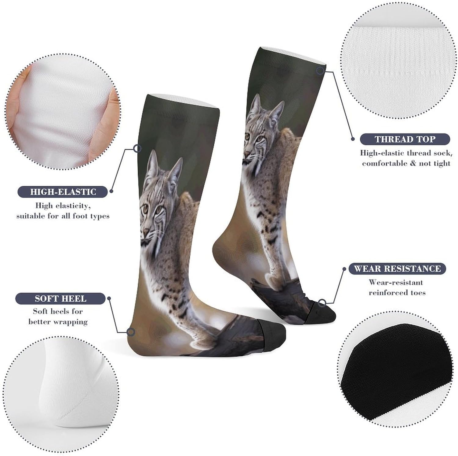 Wild Bobcat Mid-Calf Socks Women Warm Knee High Socks Cozy Hiking Skiing Soft Boot Mid Calf Stocking Unisex