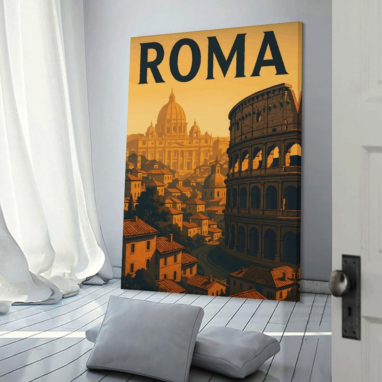 Junmoney Vintage Roma Travel Canvas Wall Art, 08x12inch(20x30cm), for Living Room, Bedroom, Office Or Hallway, Versatile Wall Decor for Many Rooms