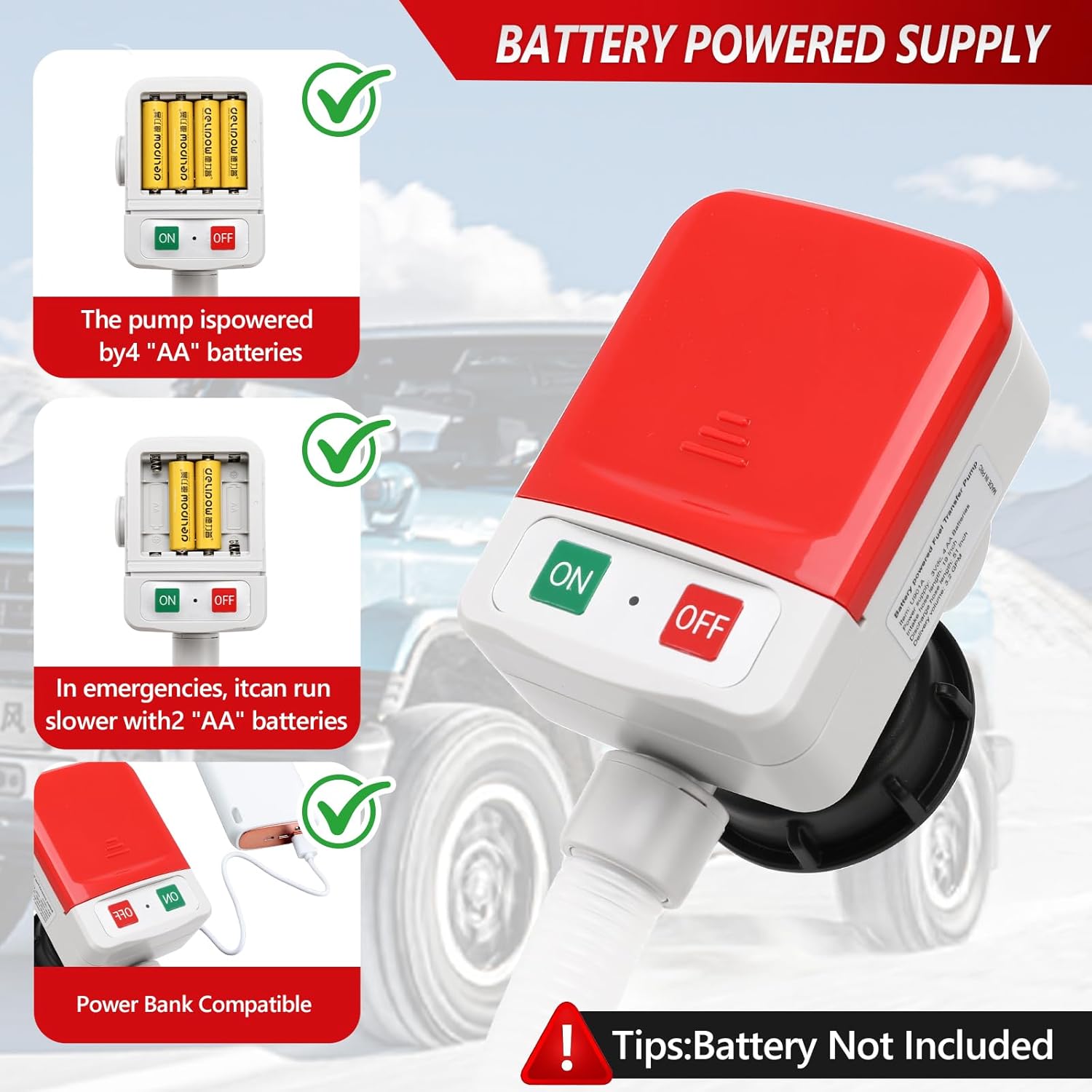 Fuel Transfer Pump (3.2GPM),Gas Can Pump with Hand Nozzle for Quick Stop Flow Control,51" Hose Automatic Gas Pump with 4 Gas Can Fittings, Battery Powered Portable Siphon Pump for Oil,Gasoline, Diesel