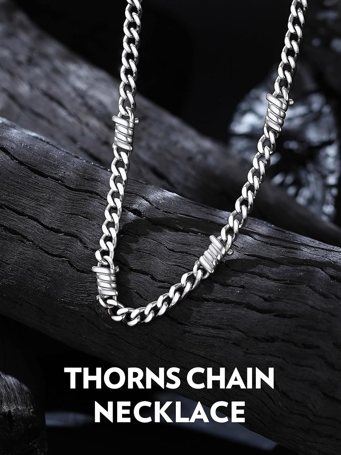 Bandmax Barbed Wire Cuban Chain Necklace for Women Men Stainless Steel/Black Thorns Choker Necklaces 16 Inch-22 Inch Punk Emo Chains Jewelry -Gift Packed