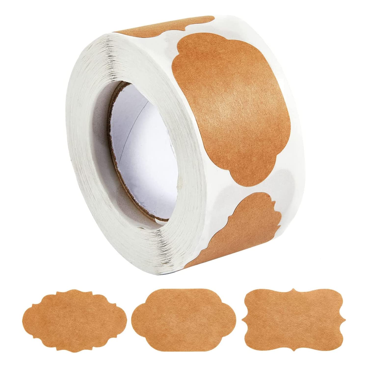 JZS Natural Brown Kraft Label Stickers, Blank Gift Tags, Holiday Present Stickers, Kraft Paper Sticker Labels for Gifts, Bottles, Containers and Jars, 3 Styles, 300Pcs