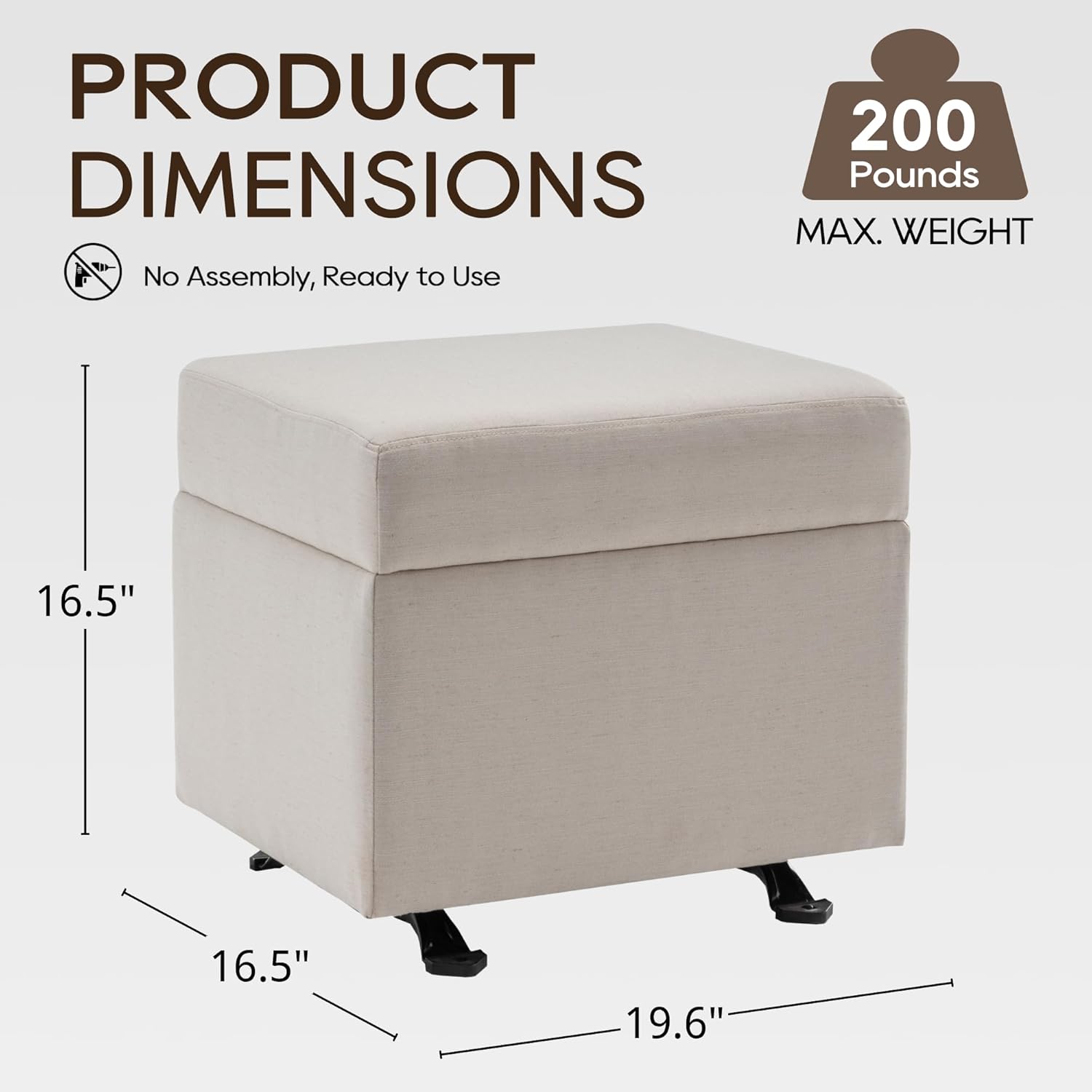 Multifunctional Gliding Ottoman, Upholstered Accent Footrest & Extra Seating for Living Room, Bedroom