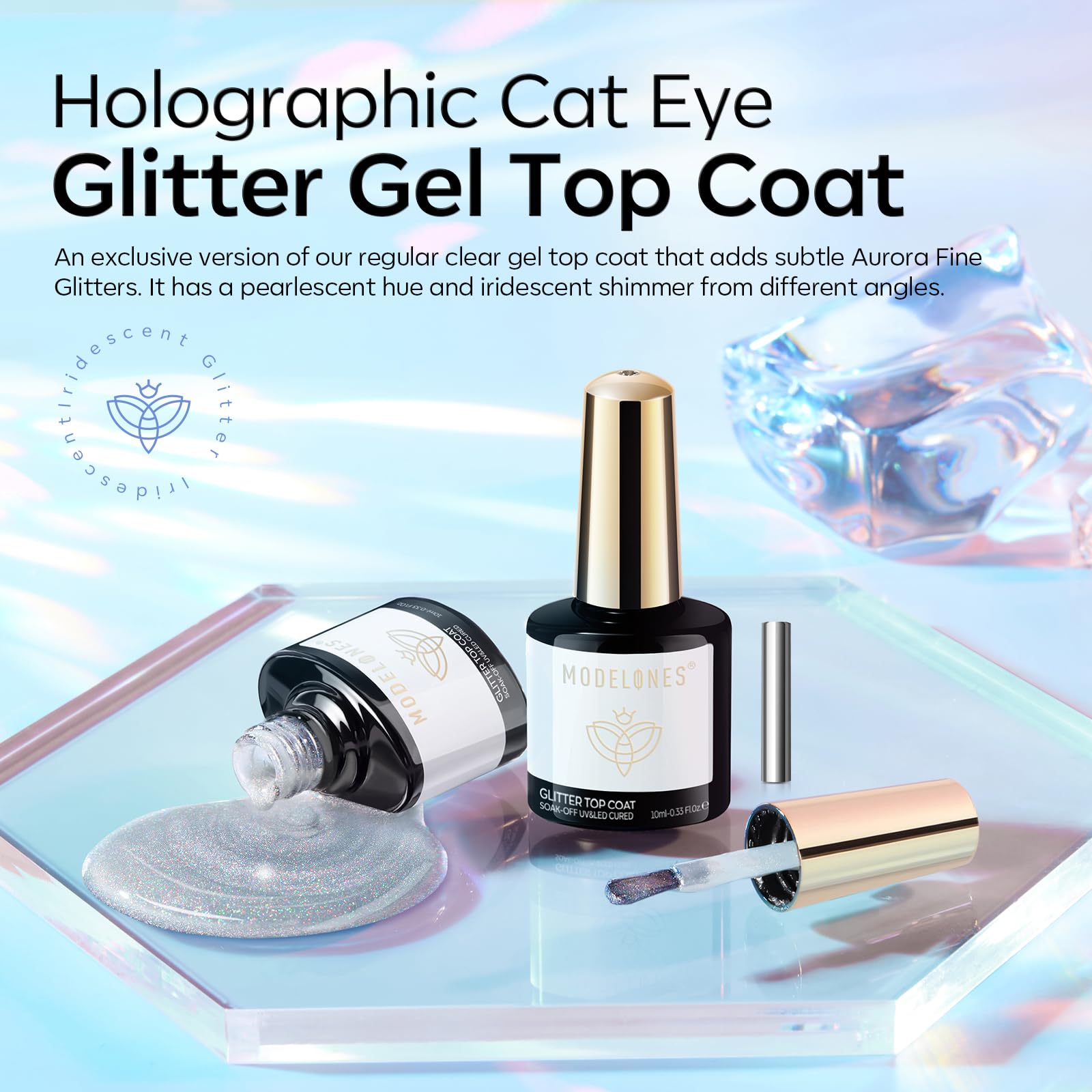 Modelones Top Coat Semi Permanent Magnétique, 9D Cat Eye Gel Vernis À Ongles Top Coat Vernis Gel 10ML No Wipe Finition Art Vernis Manucure Longue Durée