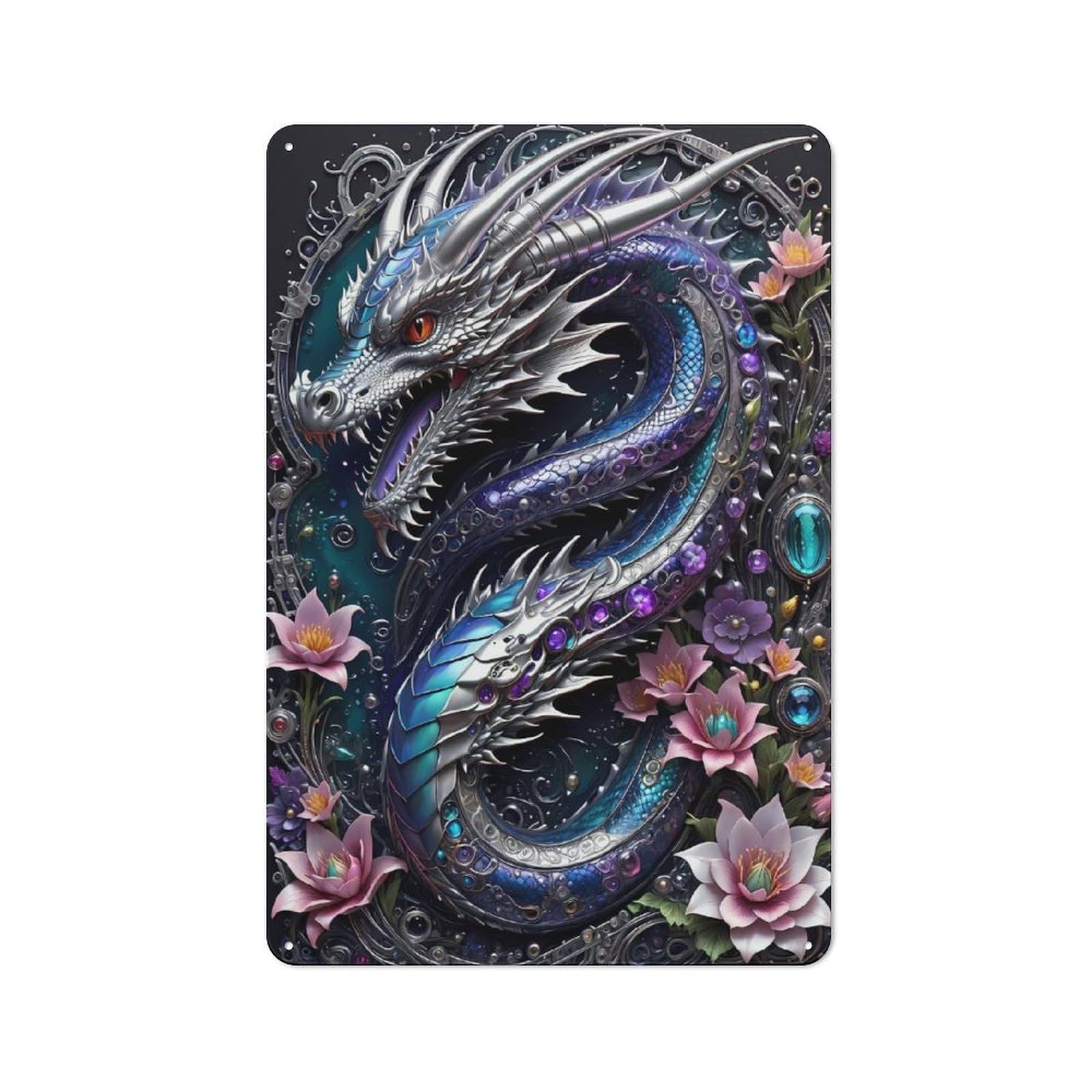 Galactic Dragon Chronicles Vintage Metal Sign 30x20cm, Rustic Classic Pub Decor for Bar, Kitchen, Garage Or Games Room