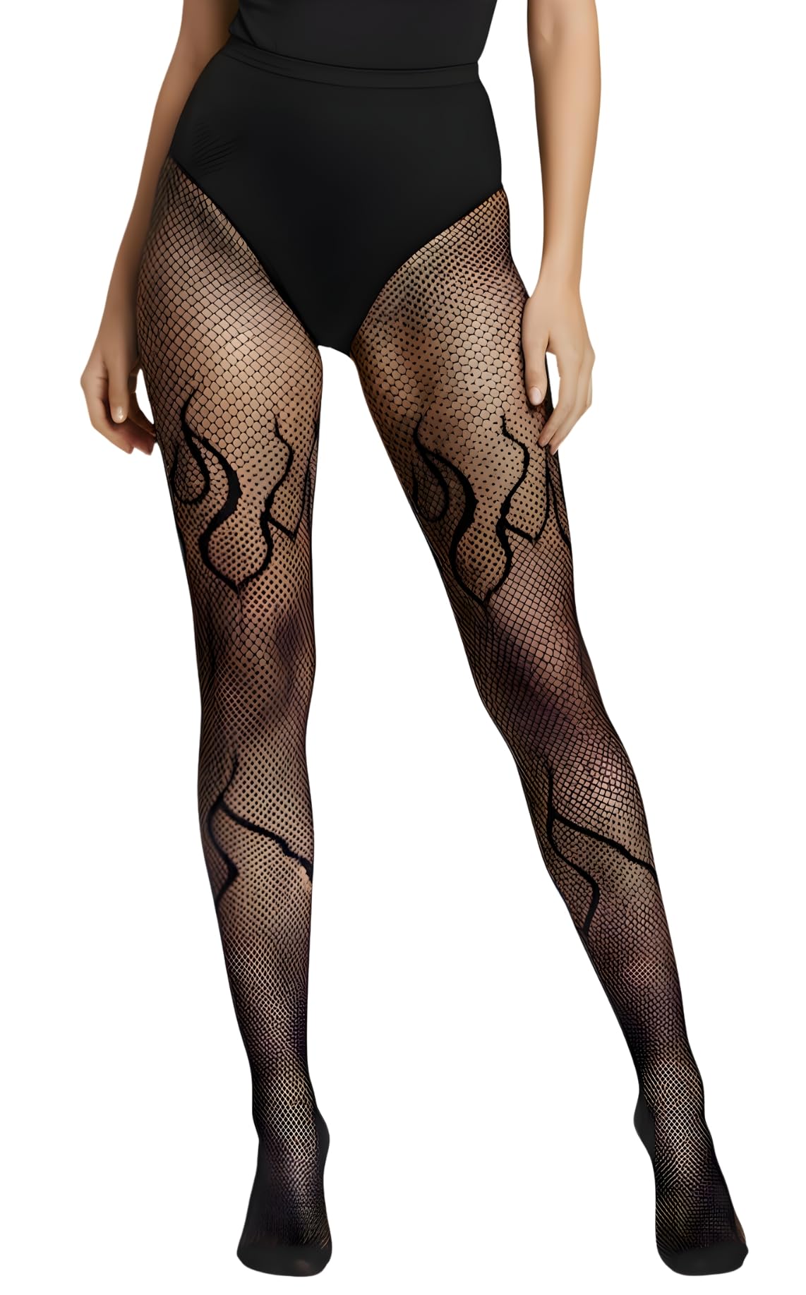xs and os Women's Stockings Flame Pattern Pantyhose Waist High Mesh Tights-picture-17