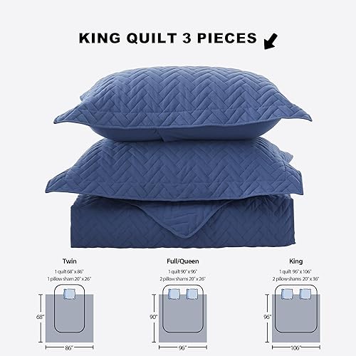 Miniatura 6 de Juego de edredón tamaño King, suave y liso, color azul marino, colcha de microfibra elegante para todas las estaciones, juego de ropa de cama