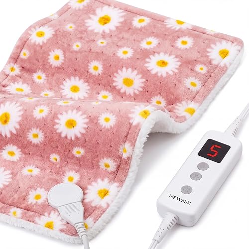 Electric Heating Pad for Back Period Cramp Neck Shoulder Pain Relief 12x24 | Pink Daisy Cute Stuff, 6 Heat Levels, Auto Shut Off, Machine Washable, Unique Self Care Gifts for Women Mom Wife Girlfriend
