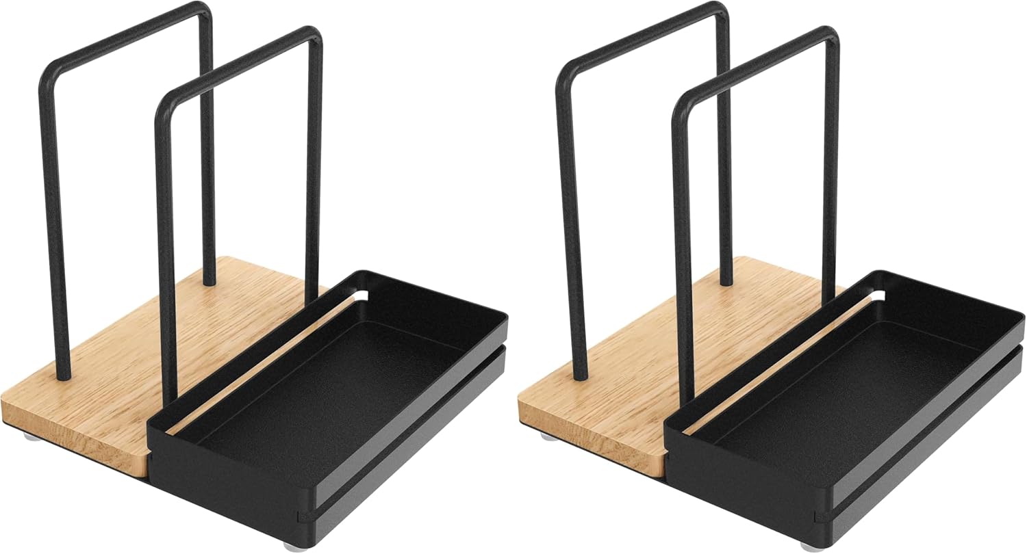 Napkin Holder, Wood Metal Napkin Holder for Table with Salt and Pepper Shakers Caddy, Standing Paper Napkin Dispenser for Kitchen Dining Countertop Decor, Wood & Metal Base, Black (Pack of 2)