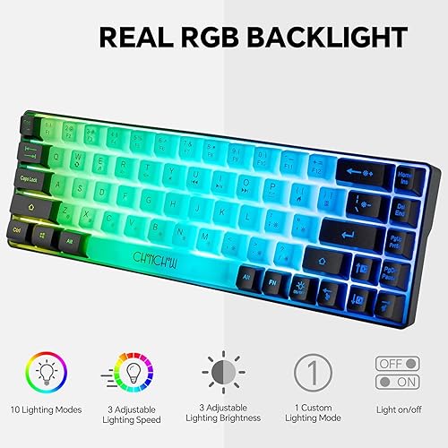 Miniatura 3 de CHONCHOW Teclado mini RGB 60% para juegos, 68 teclas, pequeño y compacto USB, con cable, arco iris, retroiluminado, teclado para juegos para Xbox