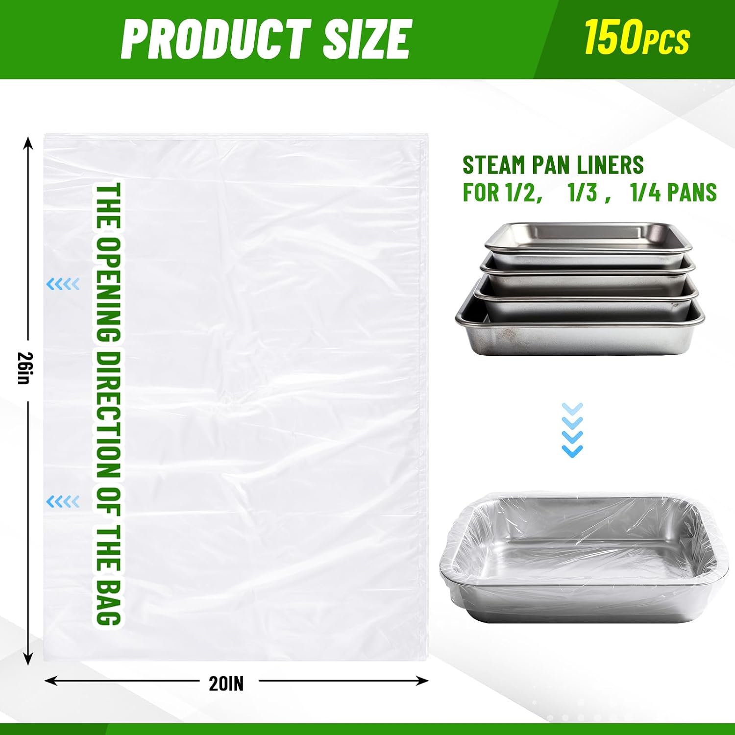AmazingSpark 150 Pcs 26" x 20" Steam Pan Liners, Disposable Roaster Liners for 1/2 1/3 1/4 Size Pans for Holiday Meals Restaurants Catering Bulk Food Prep