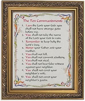 Gerffert Collection The Ten Commandments Framed Writen Inspirational Print, 13 Inch Ornate Gold Tone Finish Frame