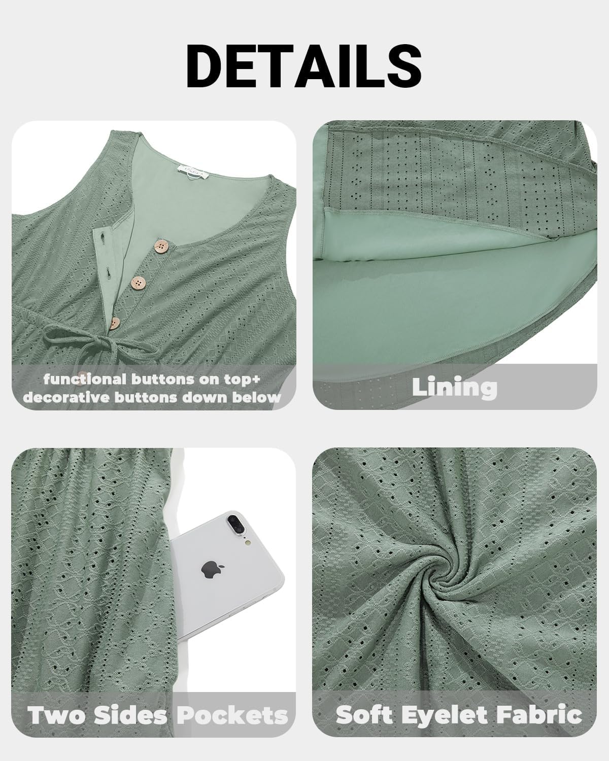 Plus Size Summer Dresses - Casual Beach Eyelet Sleeveless Tank V Neck Button Down Swing Short Sundress Pockets Women - Image 5