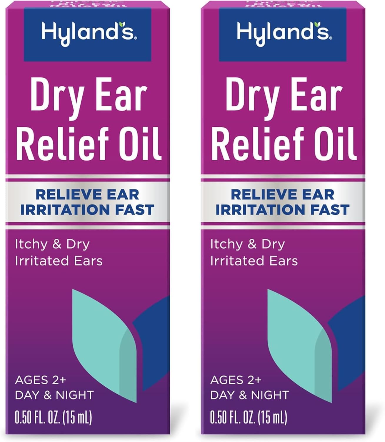 Hyland's Dry Ear Relief Oil, Relieve Ear Irritation Fast, for Itchy and Dry Irritated Ears, Ages 2+, Day and Night Drops, 0.5 Ounce (Pack of 2)