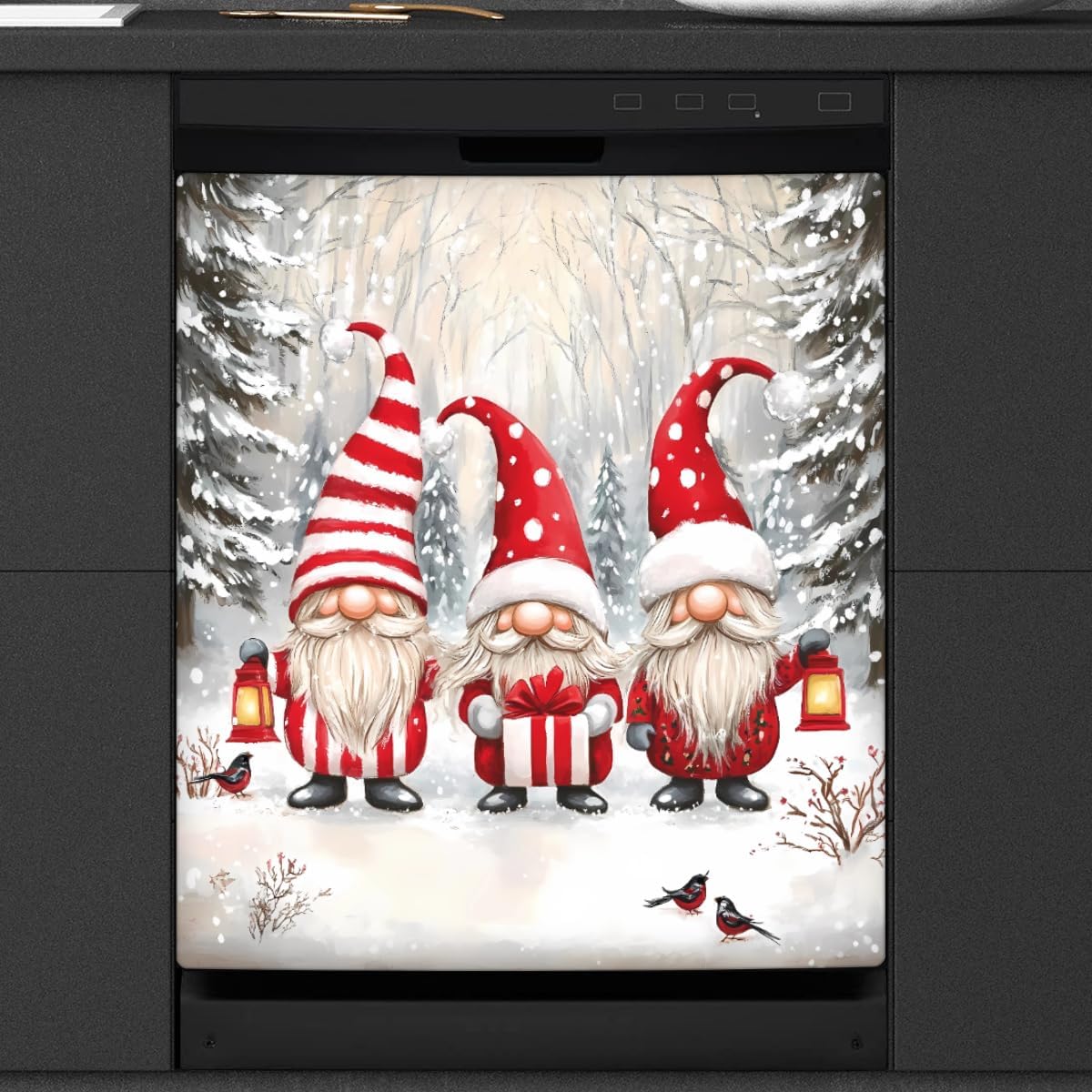 Dishwasher Magnet Cover Winter Christmas Tree Gnomes Reusable Dishwasher Magnetic Cover Sticker Decorative Dish Washer Door Cover Panel for Home Kitcen Appliance