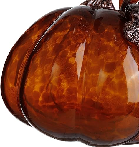 Miniatura 5 de Diamond Star Calabaza grande de cristal soplada a mano de 5 pulgadas con tallo para Halloween, Acción de Gracias, cosecha de otoño, figura dura,