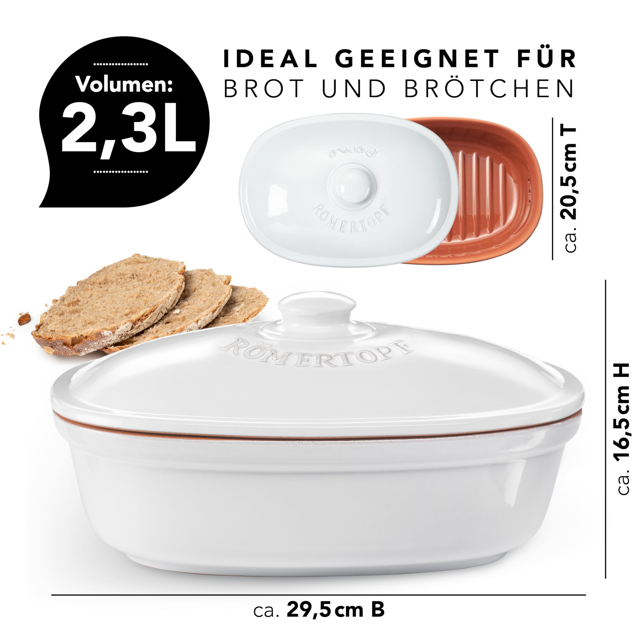 Pentola Pane Romertopf Vasetto Per Pane Ovale MAXI 6,5 Litri - Contenitore Verde In Ceramica - Pentola In Terracotta Traspirante Per Freschezza Duratura Di Pane E Panini Casserole Carrier