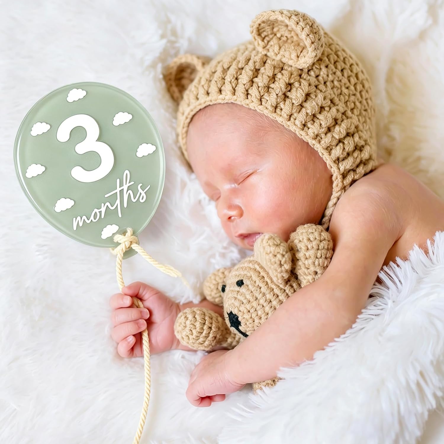 AnyDesign 12 Pcs Balloon Baby Monthly Milestone Cards Acrylic Marker Discs Boho Balloon Month Announcement Sign for Pregnancy Newborn Baby Growth Photo Prop Decor Supplies