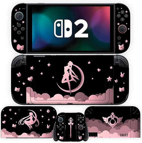 BelugaDesign Magical Girl Skin | Compatible con Nintendo Switch 2 | Lindo Vinilo Kawaii Anime de Color Rosa y Negro con Diseño de Manga Japonés,