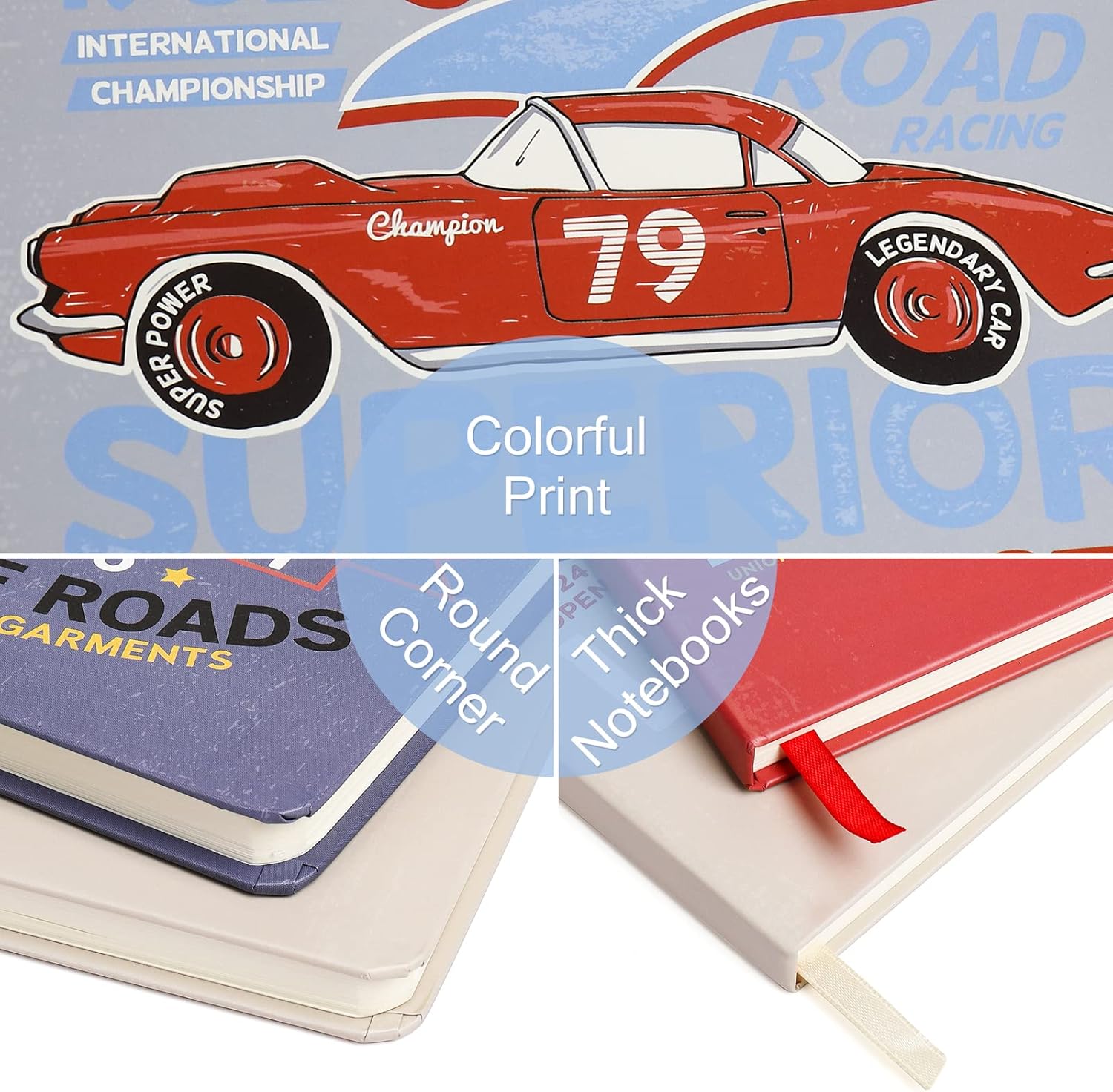 Journal Notebooks 6 × 8 Inch, 4 Pack Thick Hardcover Writing Journal Wide Ruled Cute Car Notebook Lined Paper for Kids School Supplies Students, 96 Sheets/192 Pages, A5 Size