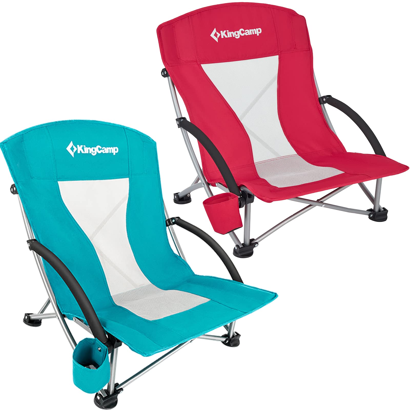 KingCamp Low Back Beach Chair Red and Cyan 2 Packs