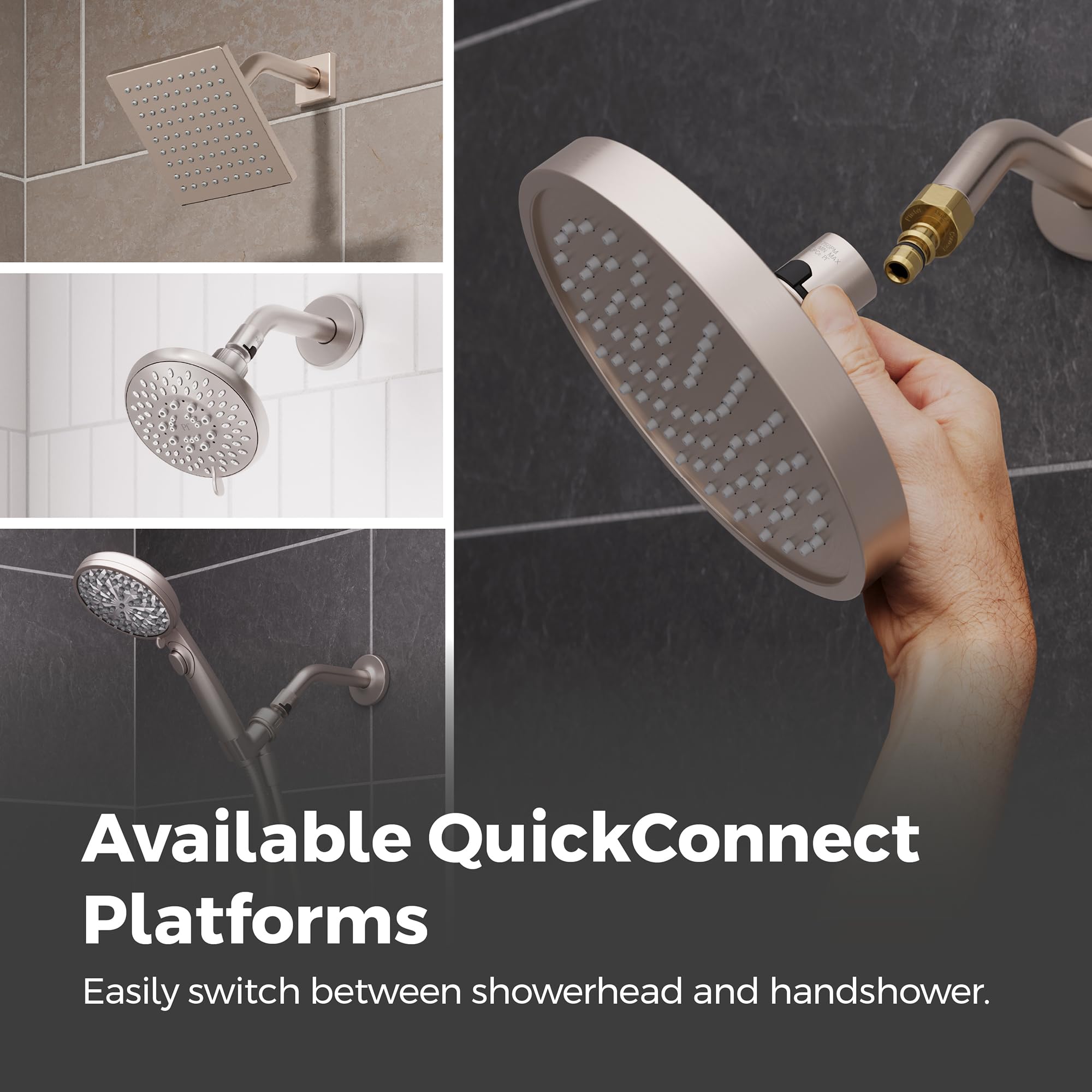 Pfister Cabezal de ducha universal con adaptador QuickConnect, 5 funciones, redondo, 1.75 GPM, acabado cromado pulido, 015WS2UT04QC
