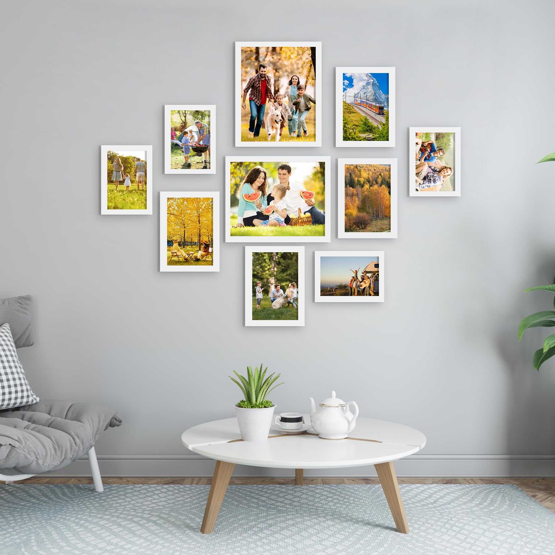 BESCRCL Paquete de 10 marcos de fotos para decoración de pared, juego de marcos de pared de galería para mesa o pared, varios tamaños con dos marcos de fotos de 8 x 10, cuatro de 5 x 7 y cuatro de 4 x