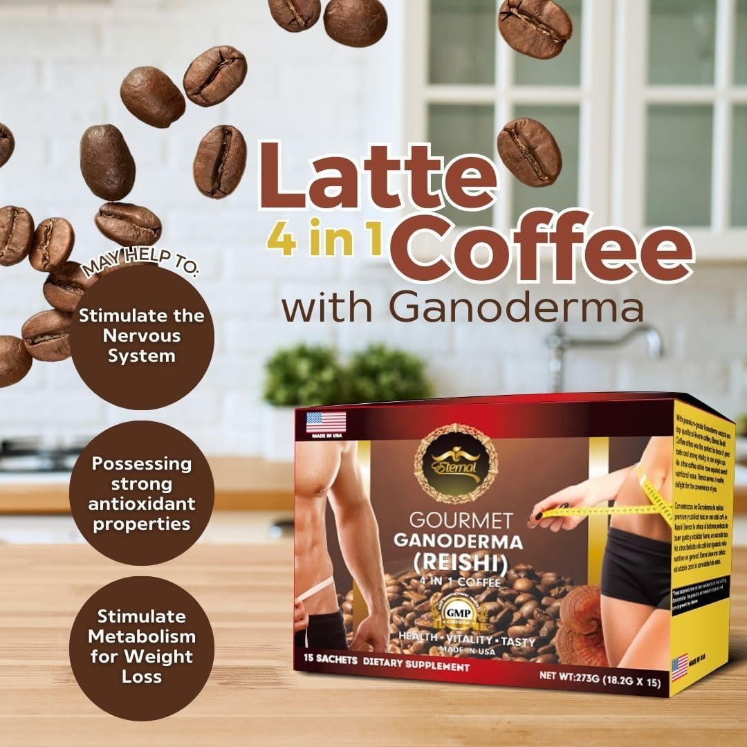Eternal Spirit Beauty 4 in 1 Coffee, with GANODERMA (REISHI) – Pack of 6. Bonus 1 Stainless Steel Coffee Cup, Double Wall Vacuum Insulated Tumbler Mug With Lid