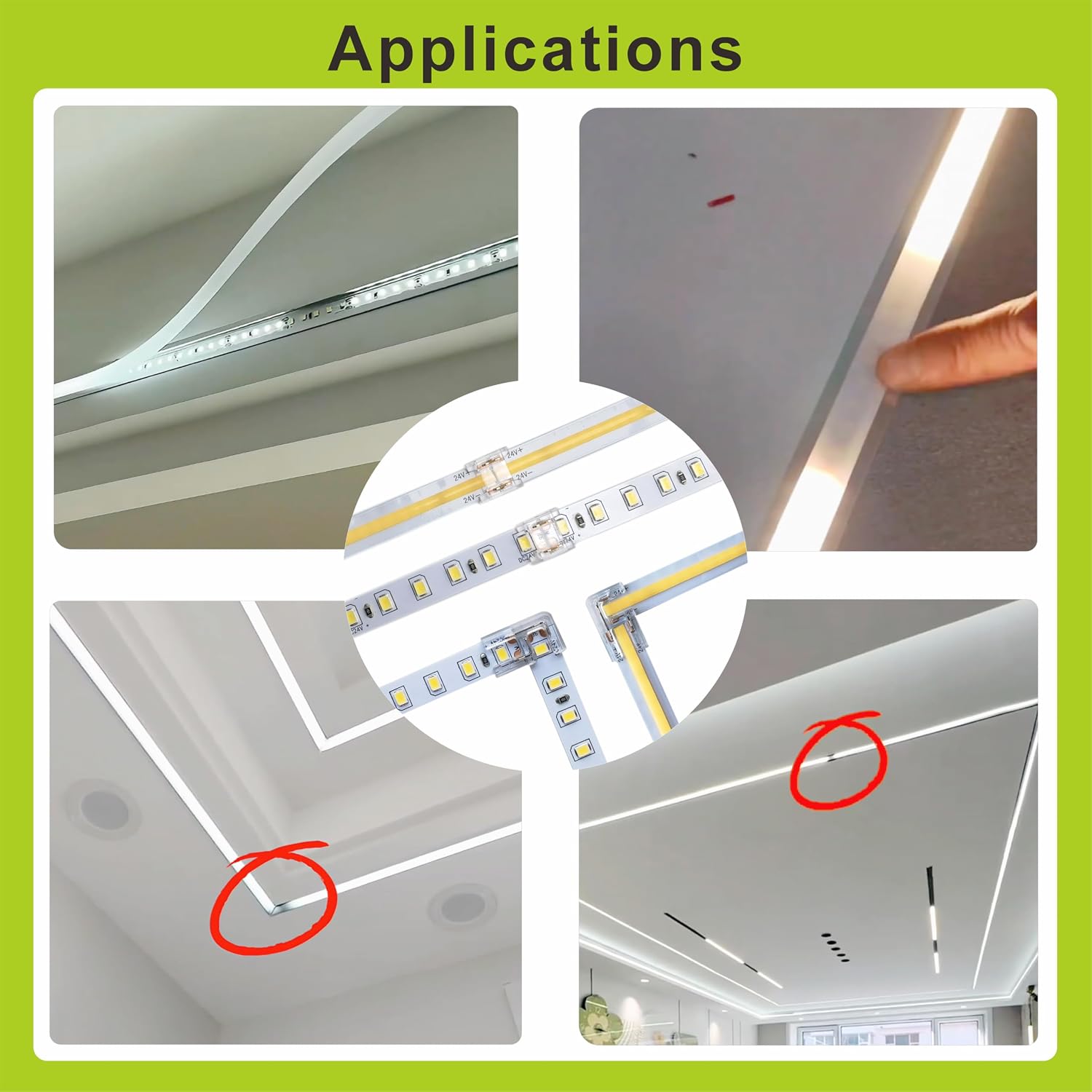 24Pcs 2Pin 8mm Straight & L Shape Led Strip connectors for 8mm Width COB/SMD Single Color Led Strip