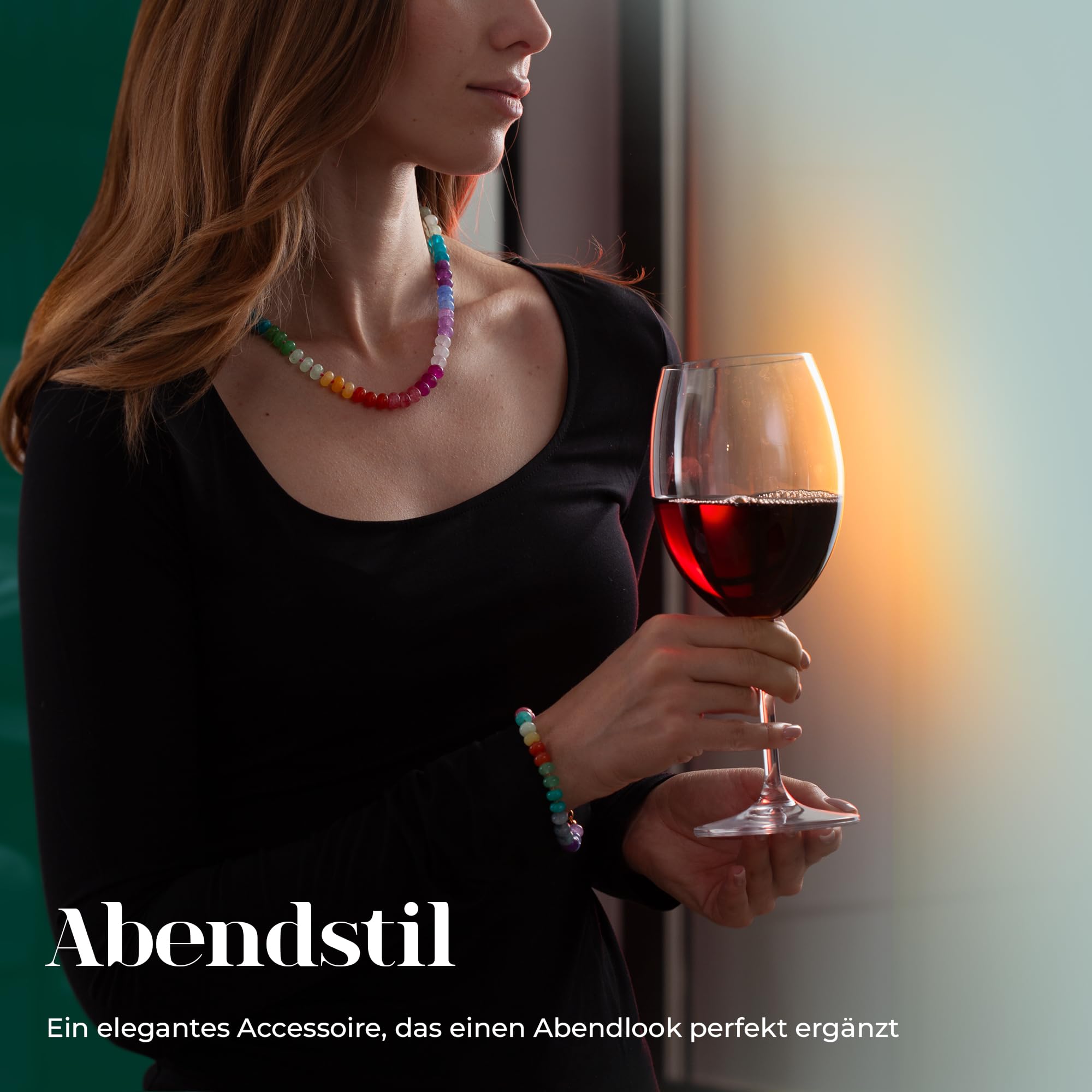 Collar con pulsera set para mujer, juego de joyas con gemas de colores, regalo para mujeres, cadena de perlas de piedras naturales auténticas hechas a mano, estilo boho, Kette 45cm