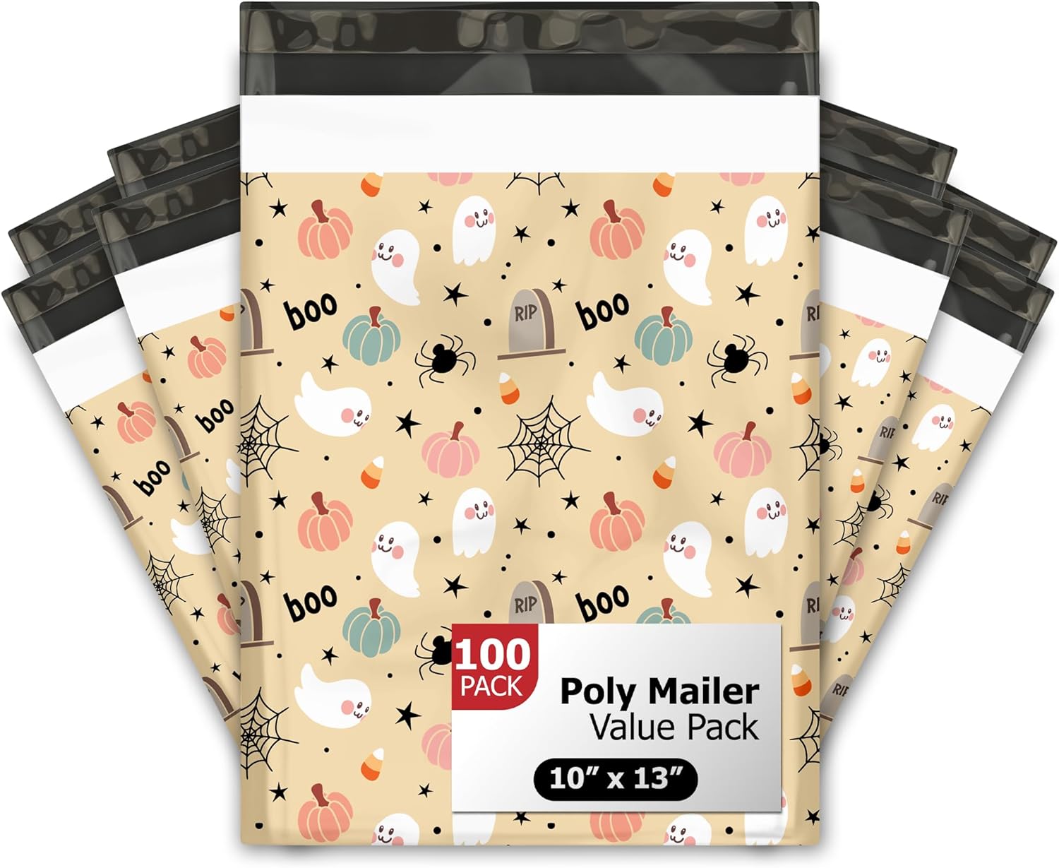 10x13 (100) Playful Halloween Fall Designer Poly Mailers Waterproof Self Sealing Tear Resistant Polymailers Shipping Envelopes Premium Printed Bags For Small Businesses
