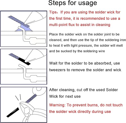 Miniatura 4 de Mechas de soldadura, mecha de soldadura sin limpieza, 10 pies de longitud, 2 piezas de mechas trenzadas desoldantes. Herramienta de eliminación de