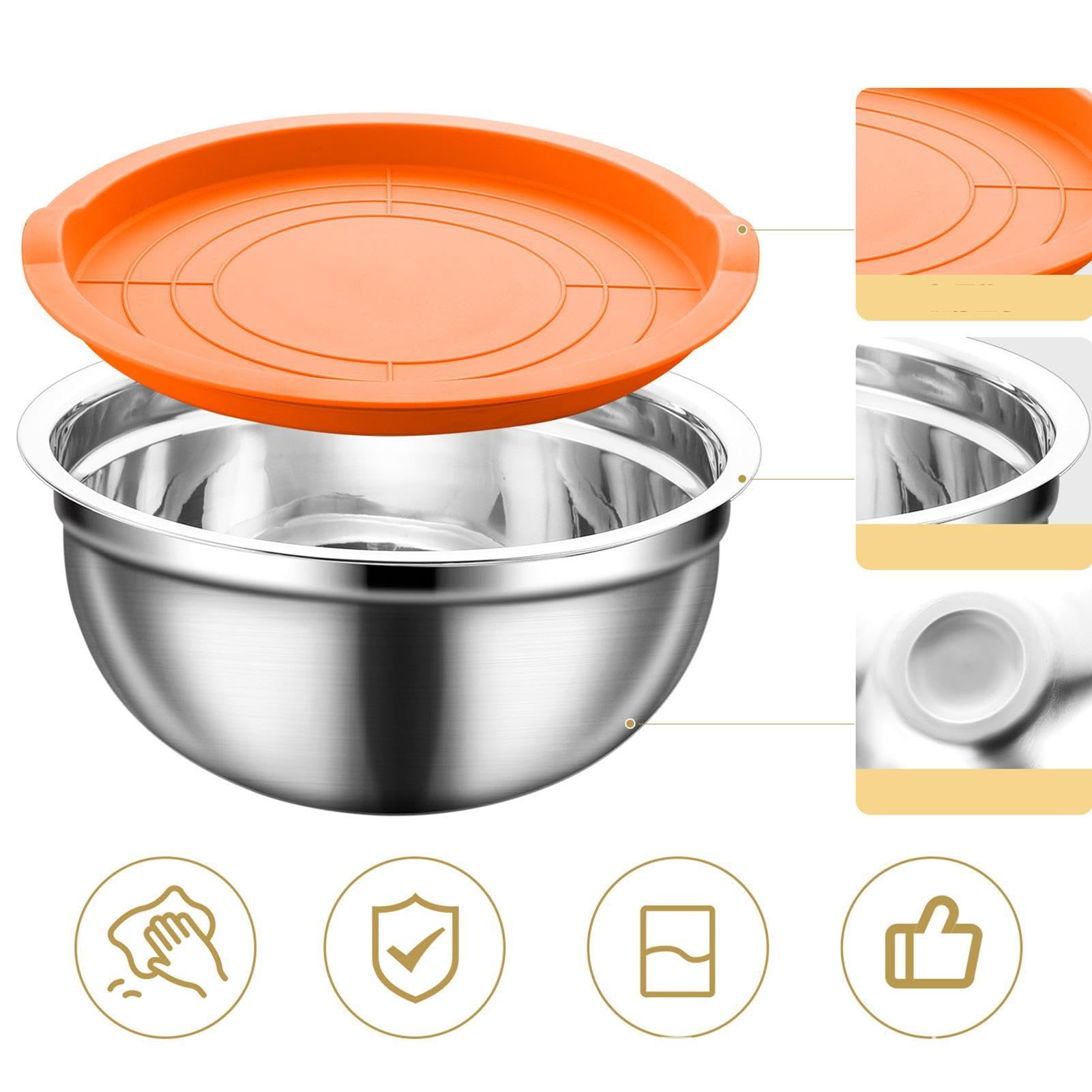 Edelstahl Rührschüsseln mit Deckel Rutschfeste, spülmaschinenfeste, | Ineinandergestapelte Küchenschüsseln für die Essenszubereitung für Soßen, Snacks, Eier, Gewürz