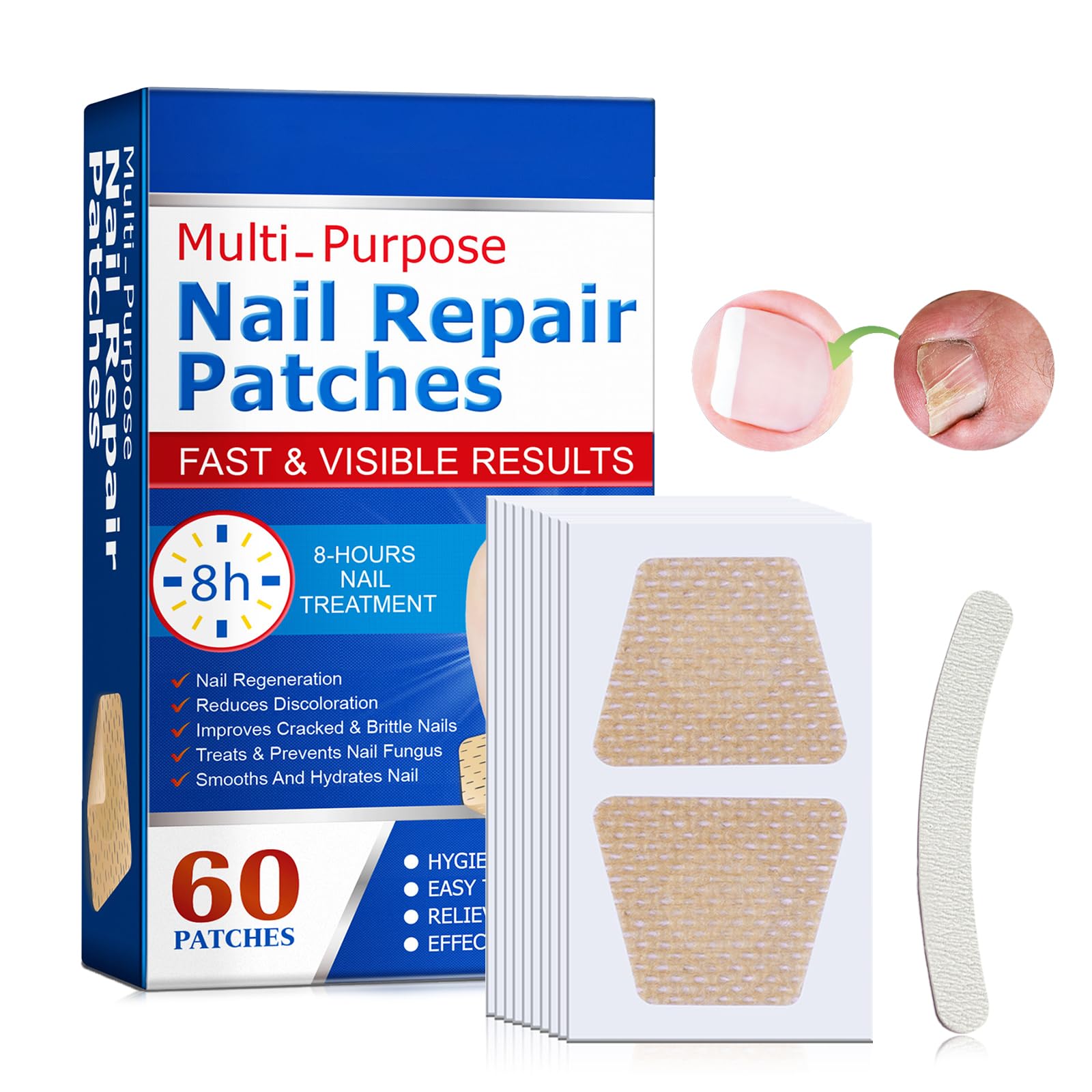 60 Pieces of Repair Patches Restores Healthy Nails,Restores Damaged Nails,Repair Damaged and Fragile Nails Gentle and Effective,Nail Repair Patches Healthy Nails,Repair Healthy Nails in 8 Hours