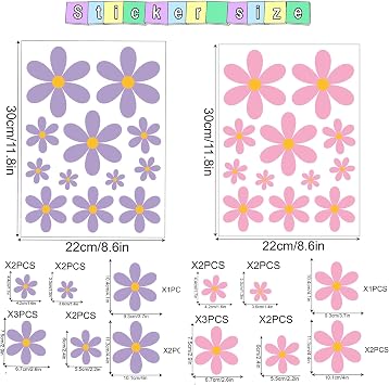 48PCS Daisy Wall Stickers, Floral Nursery Wall Decals, Self-Adhesive Removable Waterproof PVC Wall Art for Girls Bedroom, Kids Room, Classroom Decor