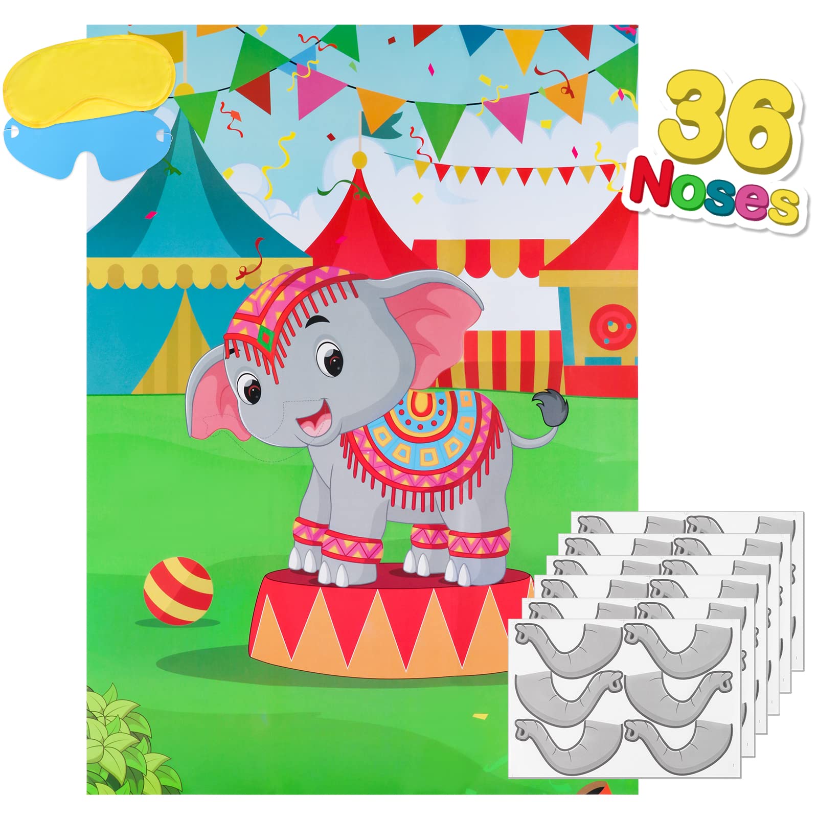 ELECLAND Pin The Nose On The Elephant Game - Carnival Circus Party Supplies For Kids