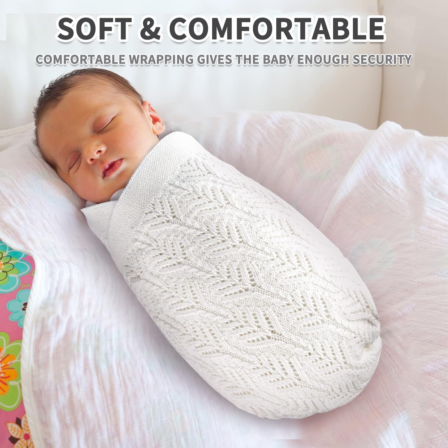 Knitted Baby Blanket White 100% Cotton Crochet Knit Cellular Breathable Soft Baby Blankets for Toddler Newborn Boy Girls 43x35 Inch - Image 2