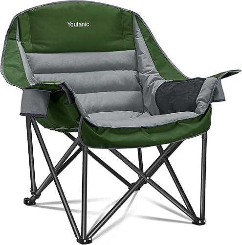 Silla de campamento de gran tamaño, sillas de camping plegables portátiles con bolsillo lateral, portavasos y bolsa de transporte, sillas de