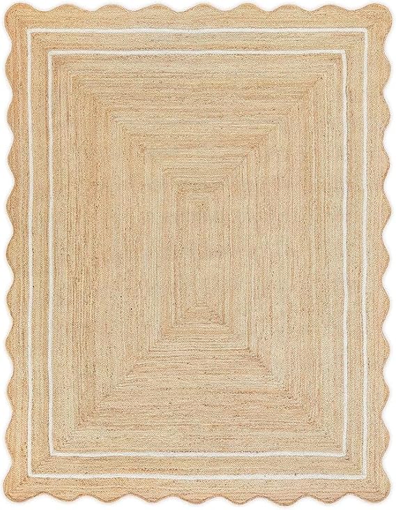 5x8 Ft White Border Premium Scalloped Jute Rug | Vintage Scalloped Rug for Living Room | Bedroom | Kitchen | Entryway/Hallway