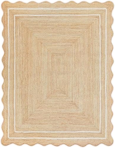 Aizza Trends 3x4 Ft White Border Premium Scalloped Jute Rug