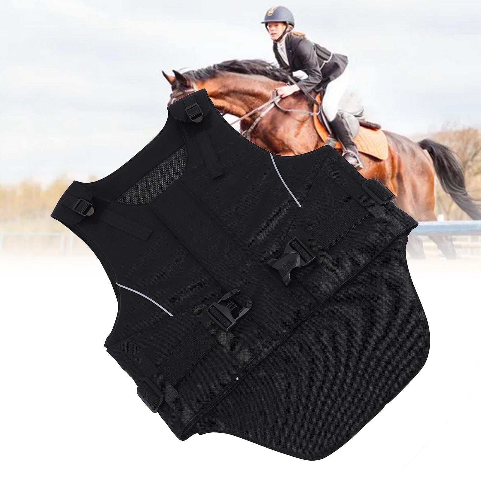Chaleco ecuestre protector de seguridad para equitación con espuma EVA que absorbe los golpes, transpirable, diseño de correa ajustable para hombres y mujeres, carreras al aire libre