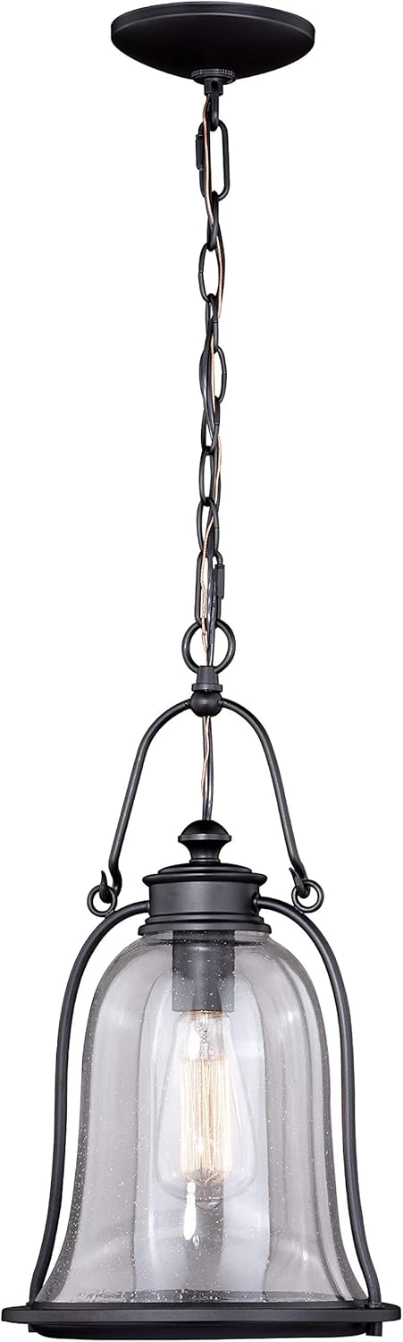 ❤ Crazy Deals VAXCEL Farmhouse Outdoor Pendant Light - Noble Bronze Finish Porch Hanging Lights with Clear Seeded Glass, Interior or Exterior Lantern Pendant Light for Porch, Front Door, Entryway