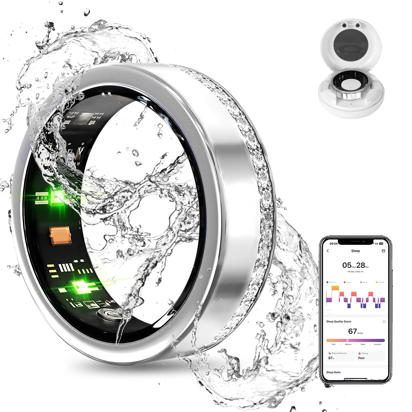 Smart Ring Fitnss Tracker Heart Rate Sleep Monitor Blood Oxygen Health Ring Fitness Ring Pedometer Calories Step Counter Exercise Mode Sport Ring 5ATM