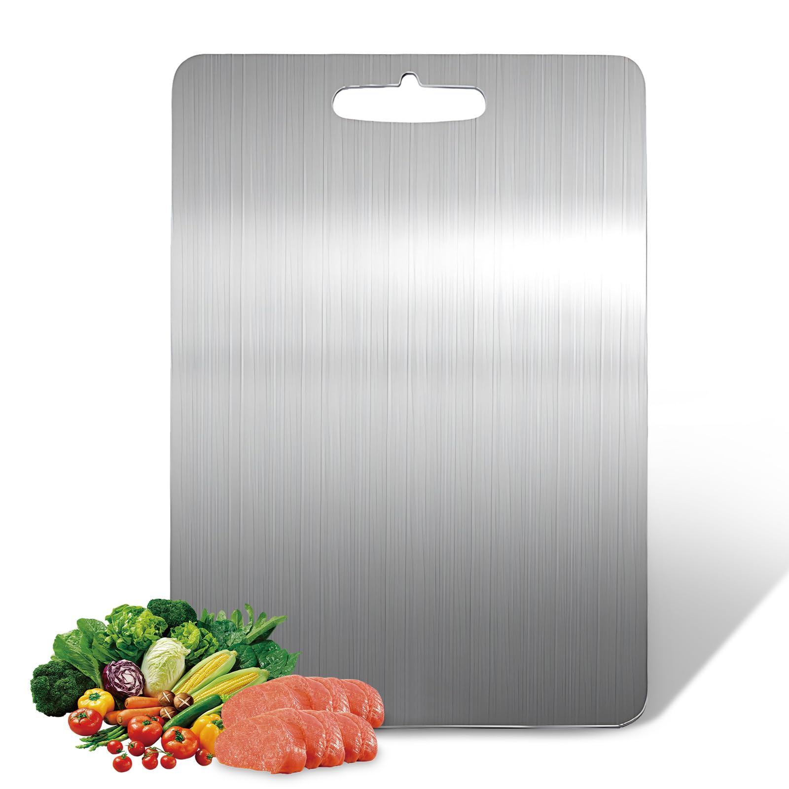 304 Stainless Steel Chopping Board, Thicken Titanium Cutting Board, 14 x 9.8in Food-Grade Double Sided Cutting Boards for Kitchen, Meat, Fruit, Vegetables, Dishwasher Safe