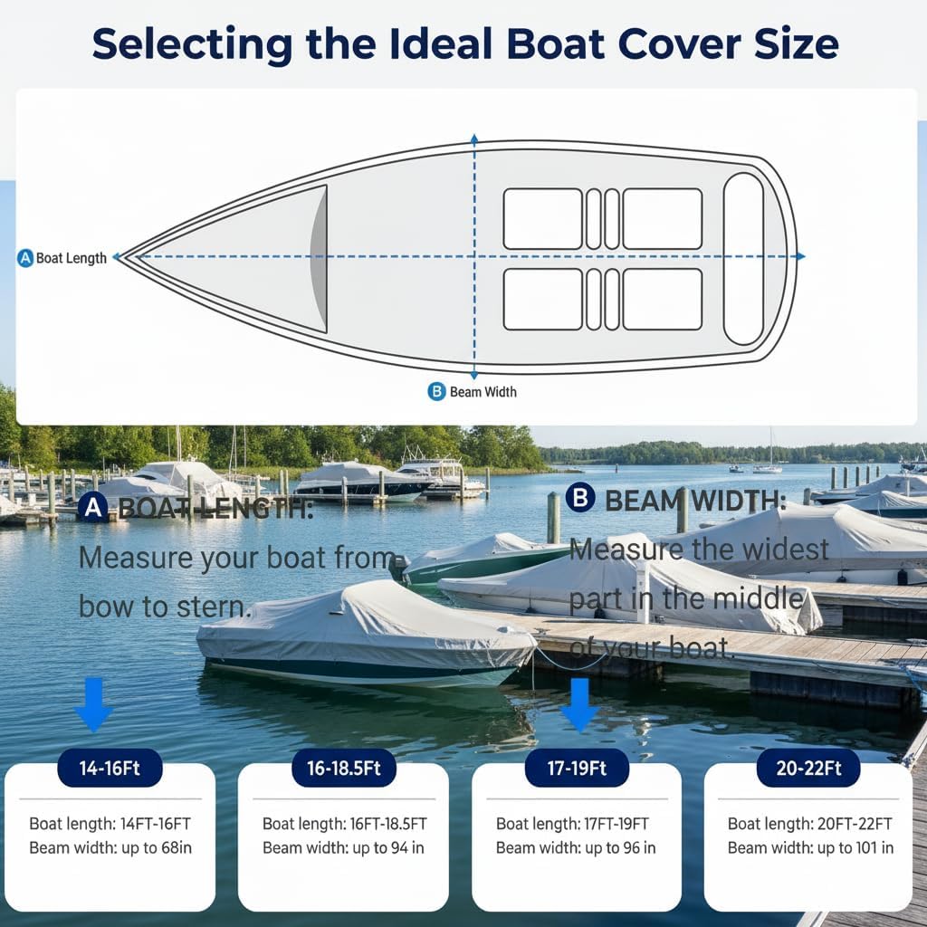 Boat Cover, Heavy Duty Boat Covers for Bass Tracker 17' 18' 19' Foot, 900D Waterproof Bass Boat Cover with Motor Cover Fit 17-19ft V-Hull,Tri-Hull, Bass Boat, Black