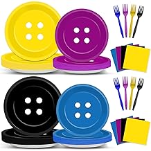 96 Pcs Button Party Decorations Supplies Halloween Tableware Set Button Theme Disposable Plates and Napkins Samhain Party Paper Plate Halloween Theme Birthday Plates for Guests Celebration Decorations