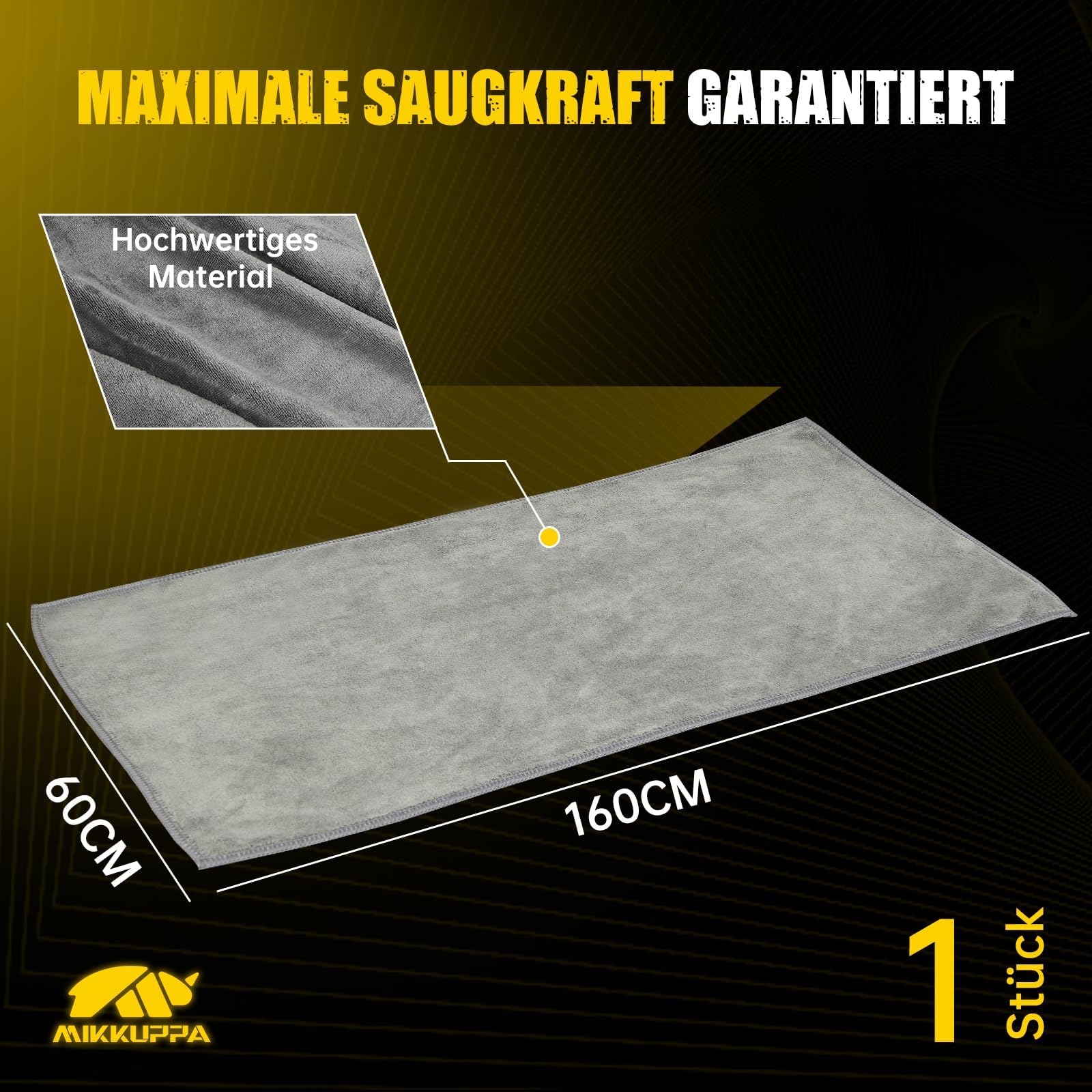 MIKKUPPA XXL ściereczka z mikrofibry do samochodu, duża ściereczka do osuszania, 60 x 160 cm – 400 g/m² | 1 sztuka – bardzo chłonna i przyjazna dla lakieru ściereczka do polerowania do samochodu i motocykla