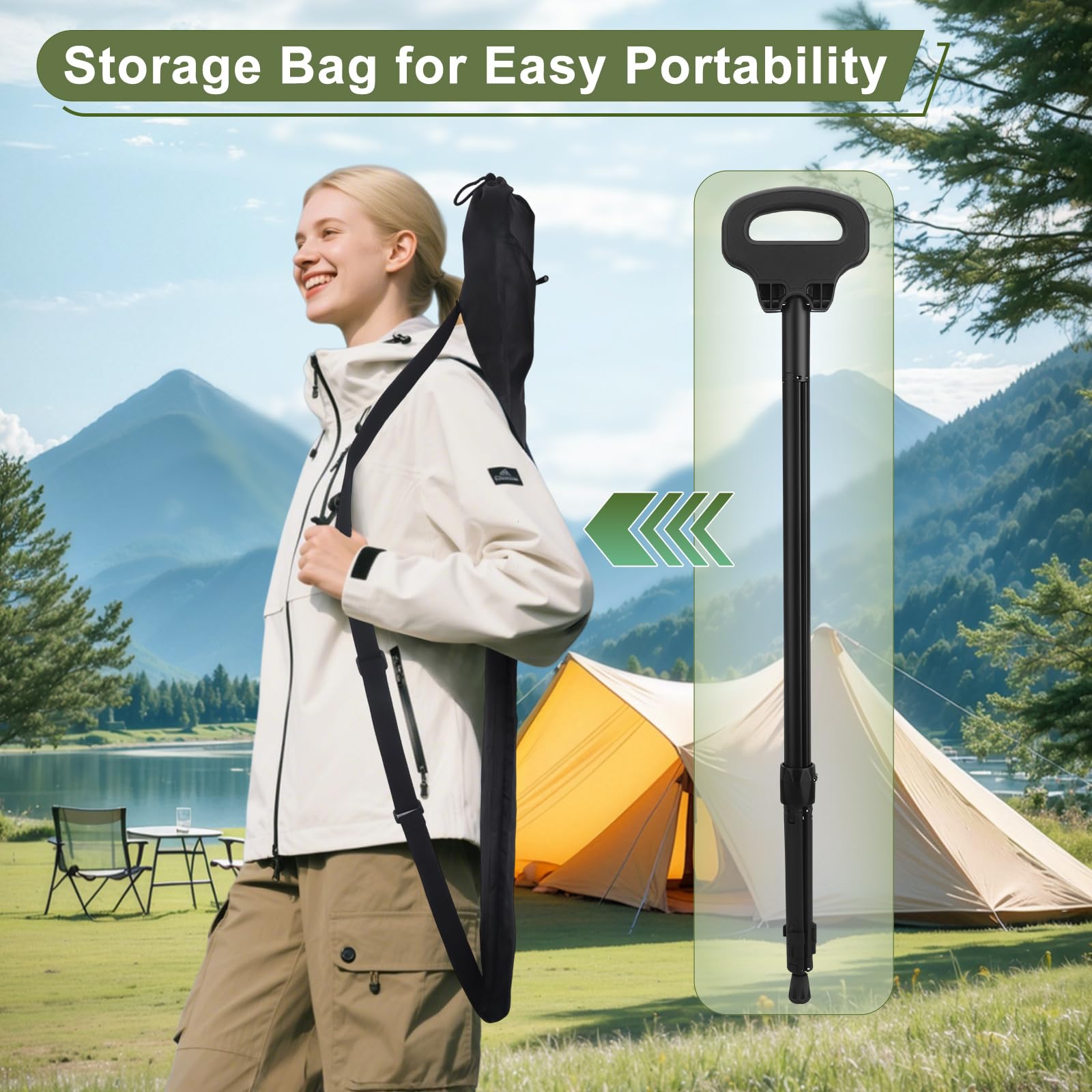 Bastone da passeggio con seduta pieghevole 2 in 1 per adulti con poggiapiedi in gomma antiscivolo, bastone pieghevole con sgabello e borsa per il trasporto